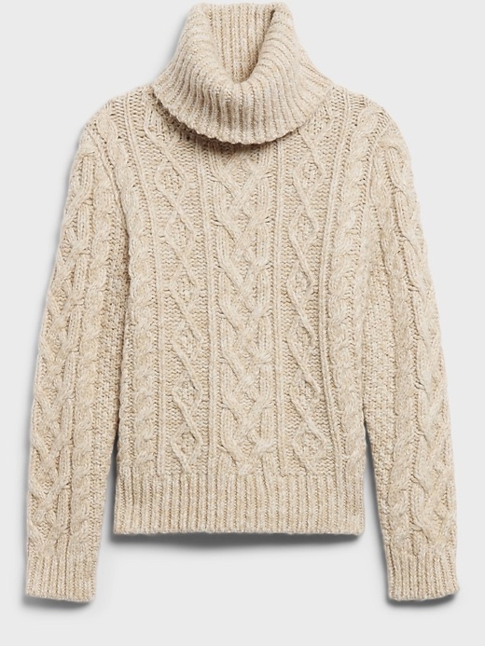 Banana Republic Fisherman Cable-Knit Turtleneck Sweater Oatmeal Size M